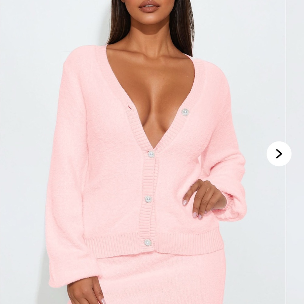 Women's Pink Sweater Cardigan Set
